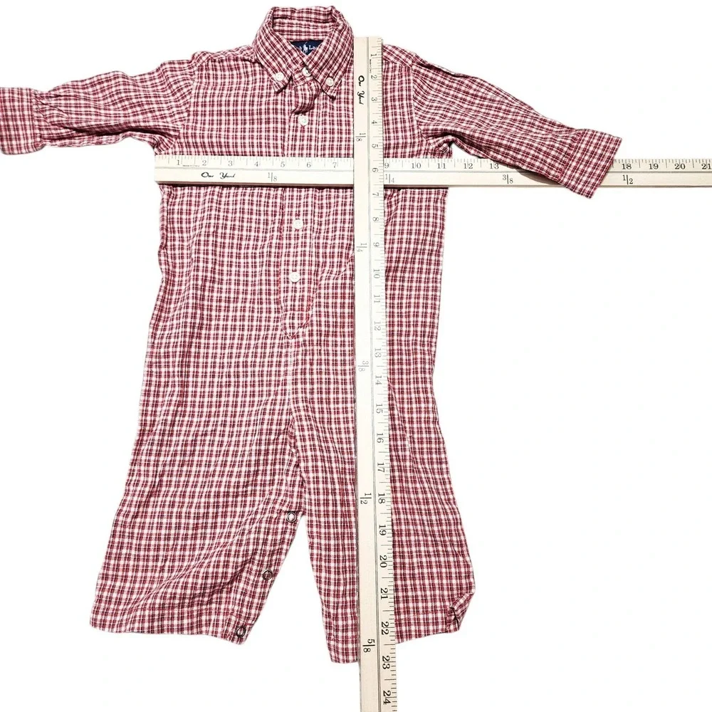 Ralph Lauren Romper Baby 12M Red Gingham Plaid Button Down One Piece‎